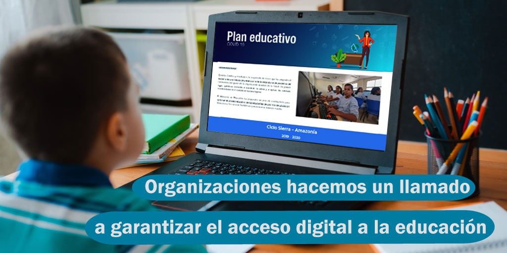 Imagen de un niño frente a un computador portátil navegando en la página de "Plan Educativo"