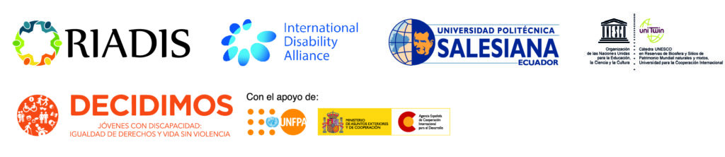 Logos: RIADIS, IDA, UPS, Cátedra UNESCO, Proyecto Decidimos, Con el apoyo de UNFPA y AECID